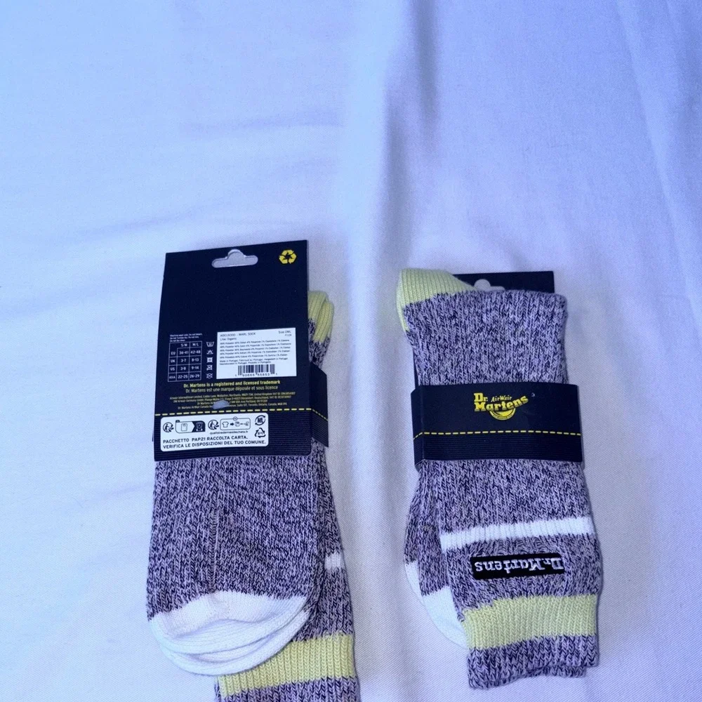 Dr Martens Marled Socks Lilac Organic Purple White Yellow Crew 2‎ Pairs Size M L